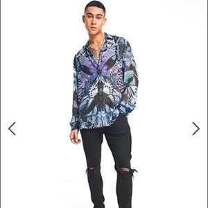 ASOS DESIGN relaxed sheer shirt in butterfly print